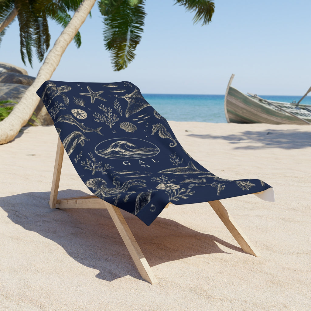 Sea Life Beach Towel | Navy